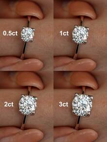 1pc 0.5ct-3ct Exquisite Classic Ox Head Moissanite Ring, 925 Sterling Silver Best Friend Birthday/Anniversary Gift, Bridal Wedding Jewelry - Silver - View 9