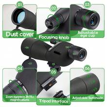 Teleskop wysokiej rozdzielczości 25-75X60 ze statywem i uchwytem na telefon – manualne ustawianie ostrości, obiektyw 60 mm, wytrzymały ABS, odpowiedni do obserwacji ptaków, obserwacji dzikich zwierząt, wędrówek pieszych, biwakowania – w zestawie torba transportowa, do obserwacji na świeżym powietrzu, kompaktowy teleskop, trwała konstrukcja, lornetka myśliwska, profesjonalny teleskop o wysokiej wydajności, profesjonalny teleskop jednolufowy do dalekich obserwacji