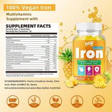 2 paquetes de Gominolas de hierro con multivitaminas para adultos y niños - Enriquecido con vitamina B6, B12, C, zinc y ácido fólico - Para la salud de la sangre y el aumento de energía - Sabor a piña, apto para veganos, 120 gominolas - Nombre del sabor B - Ver 2