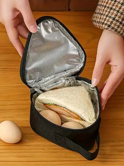 1pc Thick Insulated Lunch Bag, Gray/Black/Blue, Portable Lunch Box Tote, Reusable Lunch Bag For Students, Thermal Lunch Bag With Thick Aluminum Foil Lining