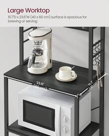Kitchen Storage Rack, Coffee Bar, Baker's Rack, Total 6 Shelves And 6 Hooks, For Microwave, Steel Frame, Industrial, 40 X 60 X 167 Cm, Charcoal Grey And Ink Black - Black - View 5