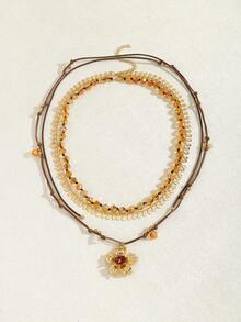 1 Set Vintage Collar Colgante de Flor de 3 Capas de Esmalte, Diseño Elegante y Dulce de Múltiples Capas, Collar Gargantilla Floral de Nicho Retro, Accesorio de Lujo Versátil para Uso Diario, Fiesta y Ocasiones Especiales