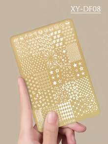 1 Piece Of Nail Art Gold Printing Plate, Elegant Retro Style Patterns, Butterfly, Ribbon, Cherry, Heart-Shaped, Star-Shaped, Flowers, French, Various Nail Art Printing Templates, Nail Accessories Tools, Must-Have For Nail Salons - Gold - View 15