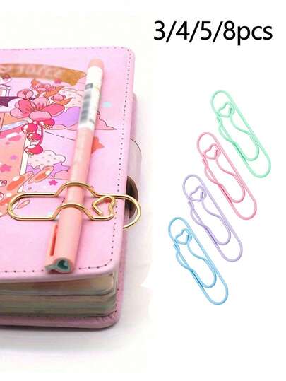 3/4/5/8pcs Vibrant Love-Shaped Multifunction Pen Clips - Stationery Organizer & Journal Accessory, Secure Grip Pen Holders,Multi Functional Metal Heart Pen Clip, Paper Clip Pen Buckle Writing Stationery, Notebook Accessories