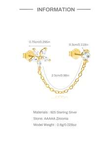 1pc 925 Sterling Silver Flower Tassel Chain Classic Ear Stud Earrings, Suitable For Women's Daily Wear And Party Wear - Multicolor - View 8