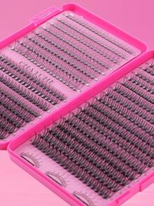 640pcs D-Shaped Segmented False Eyelashes, 10D+20D+30D+40D+50D Mixed Length, Thick & Natural Black Individual Lashes DIY Home Kit. Thickened Design, Easy For Beginners. Long-Lasting & Comfortable Wear, Suitable For Parties And Various Occasions. - 粉色 - 查看 11