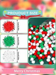 500pcs- Mini Christmas Pom-Poms, Red, Green, And White Glitter Pom-Poms For DIY Holiday Crafts And Christmas Decorations, Ideal For Crafting Christmas Hat Accessories - Multicolor - View 3