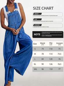 Women's Loose-Fit Adjustable Strap Wide-Leg Denim Overalls Jumpsuit - 中等水洗藍 - 查看 6