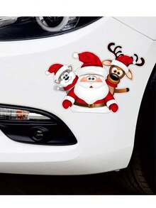 ملصق عيد الميلاد - قطعة واحدة صورة كرتونية لسانتا كلوز والرنة لتزيين السيارة على الزجاج/الهيكل/المصد/خزان الوقود/النافذة الخلفية/الدراجة النارية، ملصق سانتا والرنة مقاوم للماء للتعليق على النوافذ، مناسب أيضًا للسيارة والكمبيوتر، ملصق سيارة يغطي الخدوش