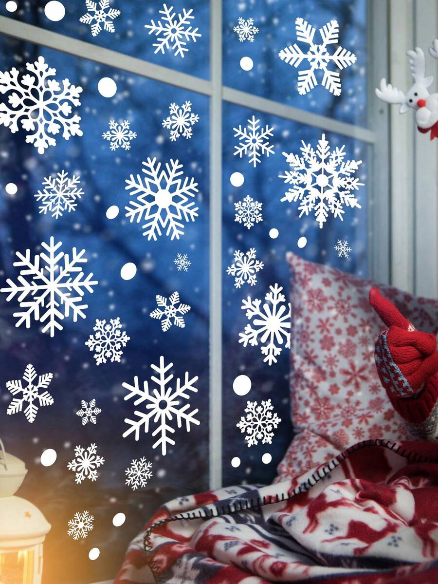 8pcs/4pcs/White Snowflake Window Adhesive Film - 8 Sheets, 152 Pieces ...