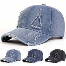 AR 1pc Men's Iron Ring Baseball Cap, Distressed Embroidery Sports Hat, Adjustable Outdoor Sun Protective Casual Cap, Suitable For Spring/Autumn Trips, Travel, Beach, Party