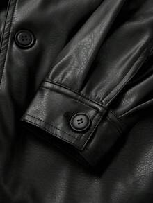 Plus Size Women Leather Jacket, Loose Basic Leather Coat, Long SleevPlus Sizeed Double-Breasted Leather Jacket, High-End PU Leather Jacket