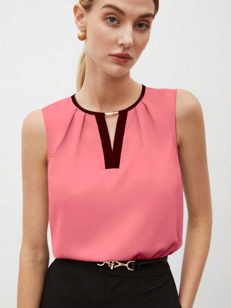 MARILYN MONNA New Women's Elegant And Romantic Urban Chic Versatile Office Wear Blouse, Suitable For Wedding Guest, Party, Concert, Brunch, Airport, Daily Fashion, Black Block Off Shoulder Top - 西瓜粉 - 查看 1
