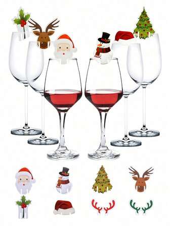 80 件圣诞酒杯标识 - 圣诞老人、驯鹿、雪人、节日装饰 - 优雅的餐桌中心装饰，适合圣诞节、新年、派对 - 兼容酒杯 - 节日餐桌装饰、圣诞餐桌装饰、派对饮料标记、节日主题设计、季节性家居装饰