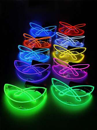 1 par de gafas con cables LED luminosos con baterías incluidas, gafas inalámbricas de moda para fiestas, actuaciones, KTV, bares, ambiente, accesorios con luces intermitentes, gafas LED para raves, gafas venecianas luminosas, accesorios para ambiente de festivales de música