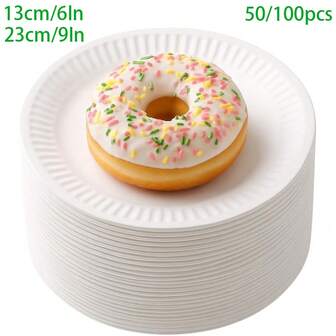 Products Paper Plates - Uncoated White Plate - Use For Foodware, Events, Activities, Crafts Projects And More - - And Disposable - 15cm/6In - 23cm/9In - 50/100 Pack