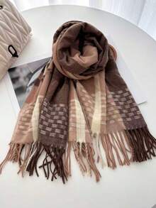 1 buc Iarnă și Toamnă Atmosferă Pătrat Roz Alb Negru Carouri Gingham Dublu Tivit Imitație Cașmir Gros Cald Șal Eșarfă Wraps pentru Femei Bărbați