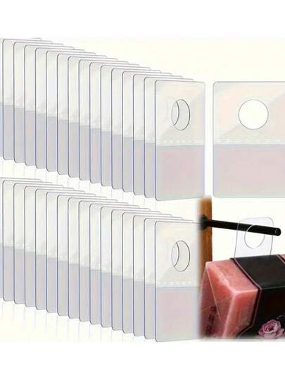100/200pcs Transparent Self-Adhesive Hanging Tabs With Round Holes- Durable Plastic Labels, Suitable For Retail Display, Office And Home Use