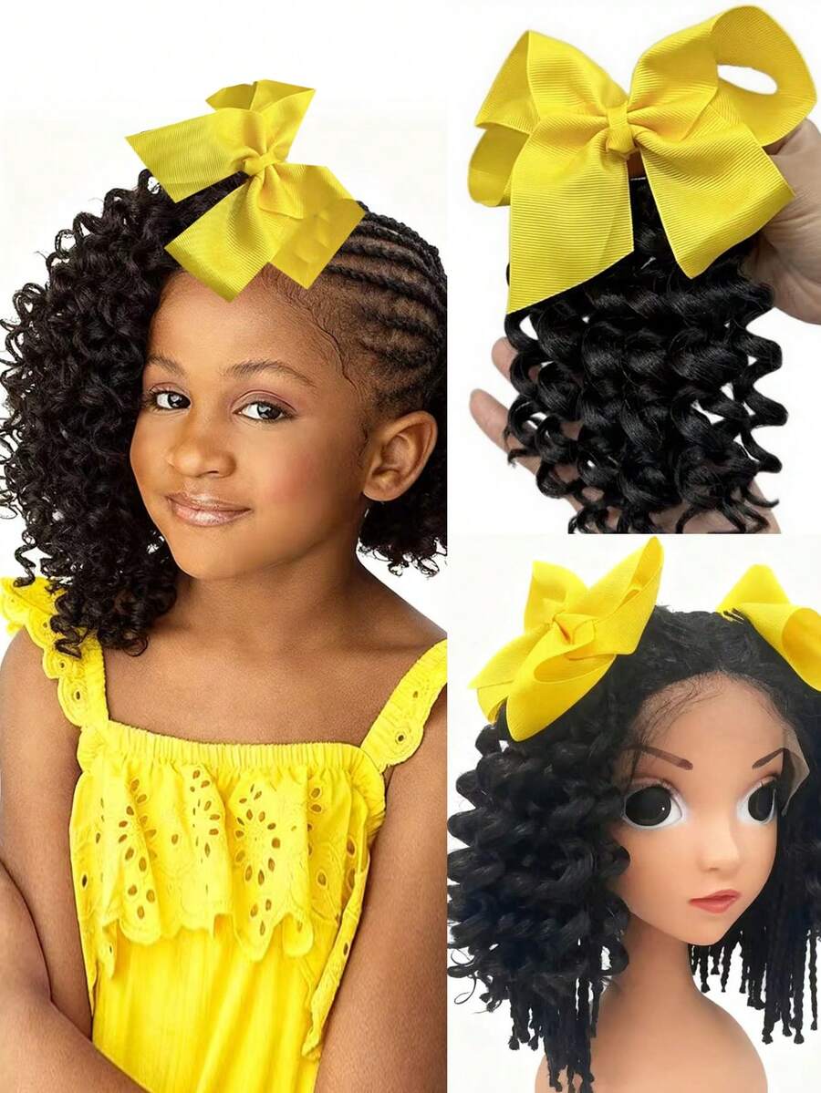 1pc Cute Girl Braided Ponytail Wig, Synthetic Hair Extension With Bow Decor Ribbon, Detachable & Reusable, Ideal Gift (Bow Color Options: Orange, Blue, Yellow, Red, Pink, Turquoise, Light Purple), Halloween