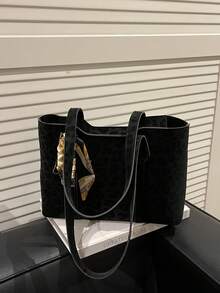 حقيبة كتف نسائية ذات سعة كبيرة وتصميم بسيط متعدد الاستخدامات، حقيبة تسوق وخروج للطالبات الجامعيات بطراز عتيق مع شريط