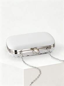 1 pieza Elegante bolso de mano tipo clutch con caja de perlas falsas, bolso de mano romántico para fiesta de boda con decoración de cristal de lujo, adecuado para novia en ocasiones formales, bolso de mano para boda