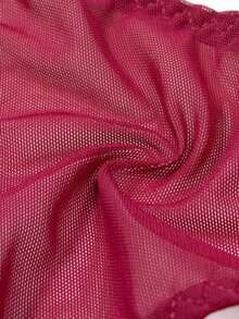 Women's Sexy Semi-Sheer Letter Print Breathable Thong Panties - Burgundy - View 9