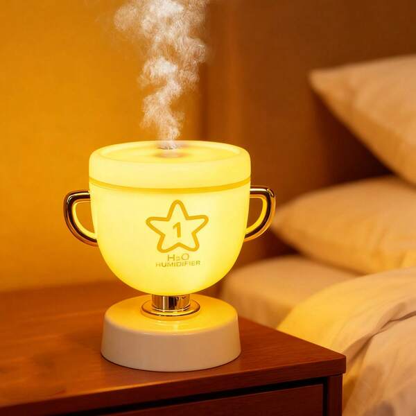 1 Peça Umidificador em Formato de Troféu de Vitória, Vaporizador de Névoa de Mesa com Luz Noturna, Formato Criativo de Troféu, Decoração Artística para Escritório, Difusor de Aromas, Fragrância para Casa, Decoração de Quarto, Iluminação de Ambiente, Decoração de Moda, Adequado para Casa, Escritório, Purificação do Ar Automotivo
