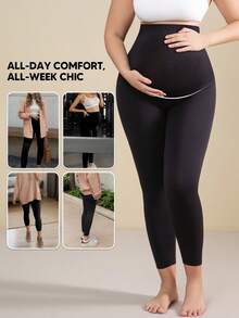 1Pc Maternity Legging, Over The Belly Pregnancy Yoga Pant, Soft Stretchy Workout Activewear, Non-See-Through, Postpartum Friendly