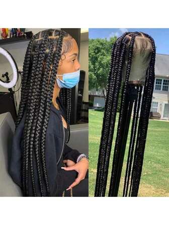 Synthetic Large Box Braided Wigs Jumbo Knotless Full Lace Front Wigs For Black Women Jumbo Braids Faux Locs Cornrows Wig