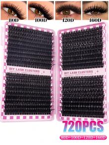 800/720 piezas Rizos DD Cluster Lash de alta capacidad Kit de extensiones de pestañas para principiantes, pestañas individuales duraderas Extensiones de racimos de estilo mixto Extensiones de racimos DIY en casa Maquillaje Belleza Extensiones de pestañas postizas para agrandar tus ojos