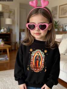 KID004|Sudadera infantil de moda | Cómoda y cálida | Adecuada para uso diario y regreso a clases |NavidadRopa infantil única con estampa de la Virgen de Guadalupe, perfecta para los chicos y chicas que buscan un estilo distintivo - Negro - Ver 1