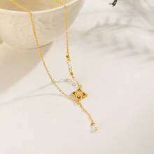 S SHOPBOHO 1 Stück Vintage geschnitzter Kleeblatt-Perlen-Quasten-Halskette, elegant für Frauen jeden Alters zum Tragen im Alltag