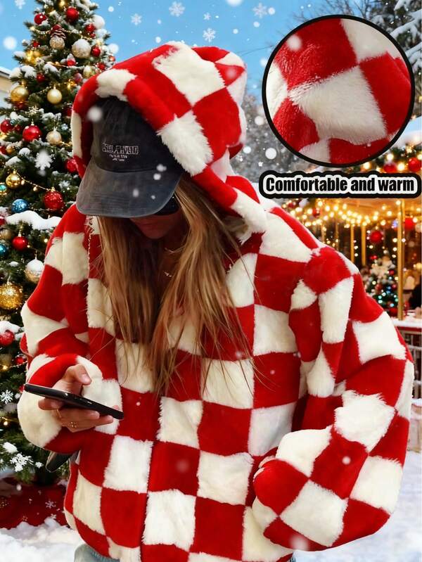 Elegante Pendler- und Streetwear für Damen, einfacher und modischer lässiger vielseitiger Mantel mit langem Ärmel, elastischem Bündchen, feinem Fleece-Kapuzen-Reißverschluss vorne, Kunstfell, geeignet für Halloween, Heiligabend, Weihnachten, Frühlingsfest, Ausflüge, Treffen mit Freundinnen, Einkaufen zuhause, Unterhaltung, zur Arbeit gehen usw. Grundmantel mit komfortablem Material und einzigartigem Stil, hohe Preis-Leistungs-Qualität für Herbst und Winter.