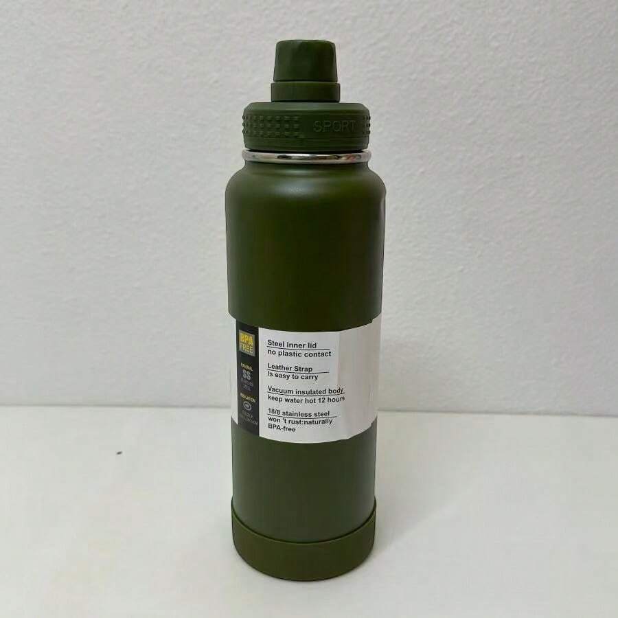 Anti-Leak Vacuum Thermal Bottle 600ml 800ml 1000ml 1200ml School Children Adult With Strap Keychain With Rubber - 墨綠色 - 查看 1