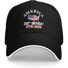 America 250th Birthday Cap 1776-2026 - Adjustable Snapback Patriotic USA Flag Hat With 250 Years Of Independence Design, Lightweight Breathable Unisex For Men & Women, 4th Of July Gift, 250th Anniversary Collectible, Machine Washable (Black/Red/White) - Ideal For Everyday & Special Events, Commemorative American Flag Headwear - 黑色 - 查看 1