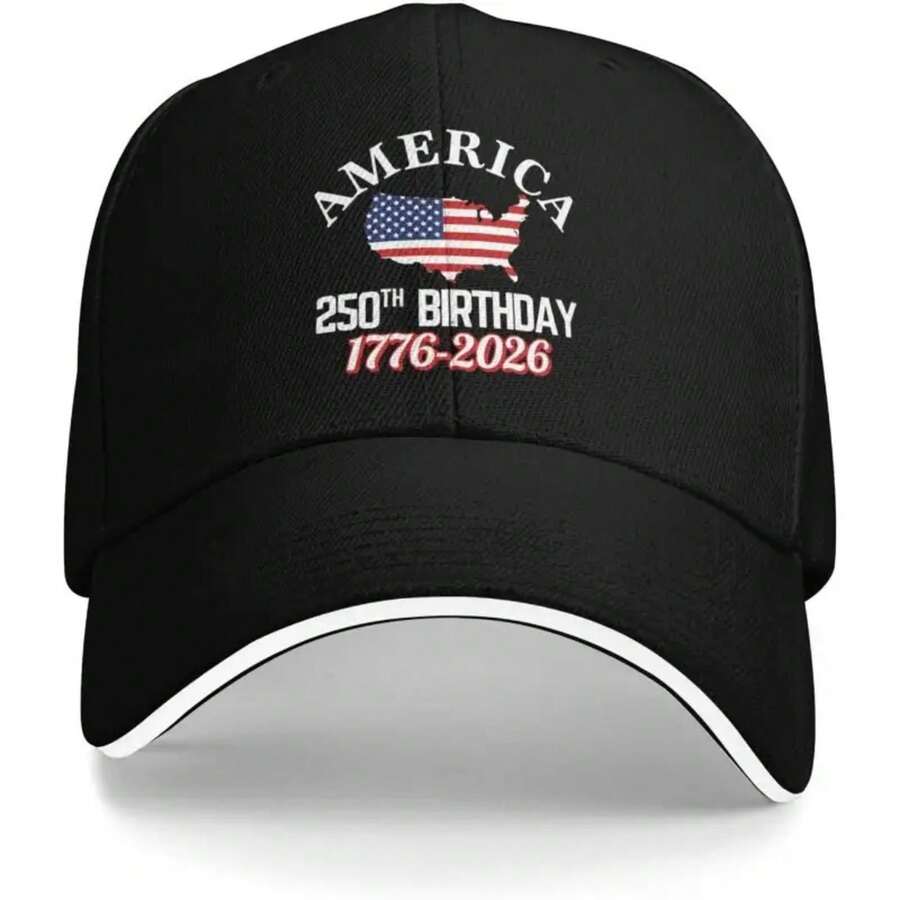 America 250th Birthday Cap 1776-2026 - Adjustable Snapback Patriotic USA Flag Hat With 250 Years Of Independence Design, Lightweight Breathable Unisex For Men & Women, 4th Of July Gift, 250th Anniversary Collectible, Machine Washable (Black/Red/White) - Ideal For Everyday & Special Events, Commemorative American Flag Headwear - 黑色 - 查看 1