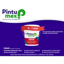 Pintumex Pintura Vinil-Acrílica Omar 7 Años, 1 litro, acabado mate, ideal para interiores y exteriores. Su fórmula a base de agua ofrece un acabado uniforme, lavable, resistente al agua y a los hongos, garantizando colores duraderos y vibrantes. Con rendimiento de 7 m² por litro y secado rápido en 20 minutos, es perfecta para muros, ladrillo y concreto. Protege, decora y renueva tus espacios con calidad y confianza Pintumex. - Blanco - Ver 4