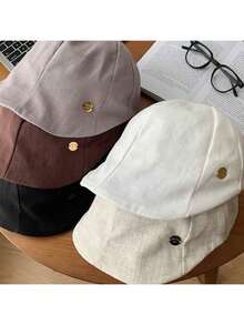 Women Beret Hats - 圓標鴨舌帽-米色 - 查看 2