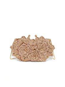 1 Stück glitzernde elegante Abendtasche, luxuriöse Kristall-Damentasche, Mode Lippenstift & Parfüm Handtasche, exquisit funkelnde Kristall verzierte Tragetasche, komplett handgefertigte Metall-Diamant Handtasche, geeignet für edle Damen zum Tragen auf Partys, Galas, Zusammenkünften und Banketten (nicht zum Telefonieren) - Champagnerfarben - Übersicht 7