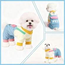 1pc Dog Clothes, Letter Pocket Overalls, New Spring/Autumn Design, Pet Anti-Shedding, Suitable For Teddy, Poodle, Schnauzer, Bichon Frise Small Dogs, 4-Leg Leash, Cat Apparel - Multicolor - View 10