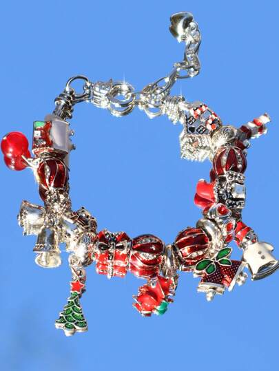 1pc Christmas Santa Claus Charm Bracelet, Christmas Tree Star Bracelet, Christmas Snowman Bracelet, Christmas Party Bracelet, Vintage Snowflake Bracelet