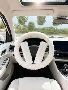 Short Plush Car Steering Wheel Cover Set, Shoulder Strap, Warm, Anti-Slip, Steering Wheel Cover Set, Winter, Elastic, No Inner Ring