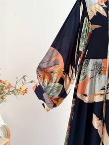 Rusttydustty Đầm maxi dáng rộng phong cách Bohemian cho nữ cỡ lớn, họa tiết hoa, thích hợp mặc đi biển, dự lễ hội âm nhạc, mang đến vẻ đẹp nhiệt đới mùa xuân thanh lịch. - Màu xanh hải quân - Xem 6
