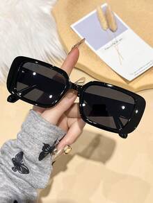 1 pieza Gafas cuadradas de marco estrecho con estampado de carey retro para mujer, accesorio de moda adecuado para uso casual, al aire libre, playa, estilo básico vintage Y2K, regalo de negocios casuales, uso diario, playa, vacaciones, caminatas, compras, conducción, fotografía callejera, vacaciones de verano en la playa, al aire libre, viajes - Multicolor - Ver 5