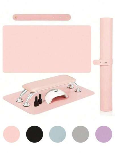 1 pièce Tapis de table pour nail art, en PU et lavable, repose-main et repose-poignet pliable pour nail art, instructeur de nail art, soins des ongles, outils de salon de manucure. Tapis de nail art pliable pour accoudoir, en microfibre douce.