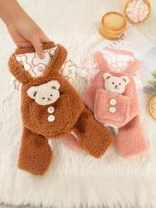 秋冬宠物保暖服，宠物连体衣，犬猫服装，毛绒保暖服，熊宝宝围兜裤纽扣宠物服装，中小型犬宠物保暖套装