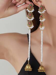 2pcs Bohemian Retro Rhinestone Tassel Earrings, Fashionable Metal Bell Pendant Earrings For Women - Earring - View 11