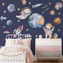 1 Bộ Hình Dán Tường Chủ Đề Hệ Mặt Trời Ngoài Vũ Trụ, Tàu Vũ Trụ, Phi Hành Gia, Tranh Dán Tường Thiên Hà, Hình Dán Tường Hành Tinh, Thích Hợp Cho Phòng Ngủ, Phòng Chơi Game, Trang Trí Nhà Cửa - Nhiều màu - Xem 4