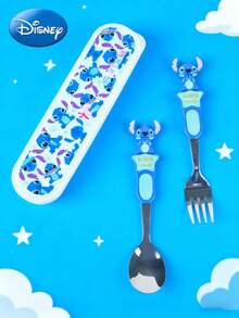 Disney 2 PIEZAS Juego de cubiertos portátil de acero inoxidable con diseño de Stitch con licencia oficial de Disney, un juego de cuchara y tenedor de dibujos animados lindos, utensilios multifuncionales y duraderos, ornamentales, regalo perfecto de Navidad, Halloween para fans, amigos y familia, para picnic, lonchera, oficina