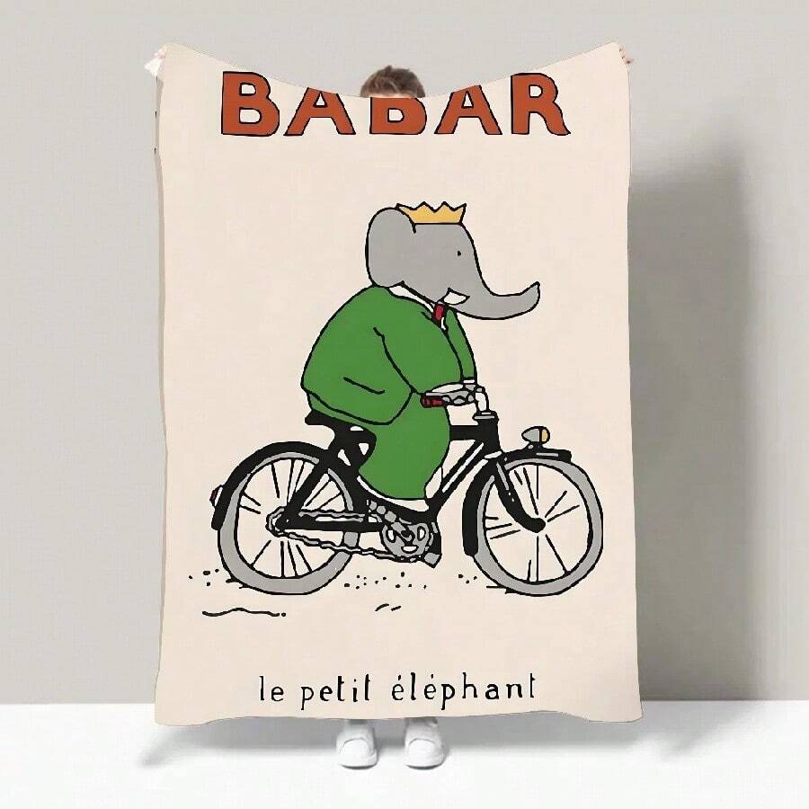 Vintage B-Babar The E-Elephant Cartoon Story Blanket Design Lightweight Throw Blanket For Dorms, Naps, Living Room, Office,Sofa,2.Jpg - 白色 - 查看 1